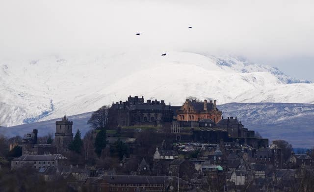 Snow-covered mountains behind Stirling Castle, Stirling