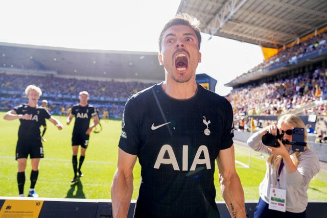 Joao Palhinha celebrates scoring for Tottenham