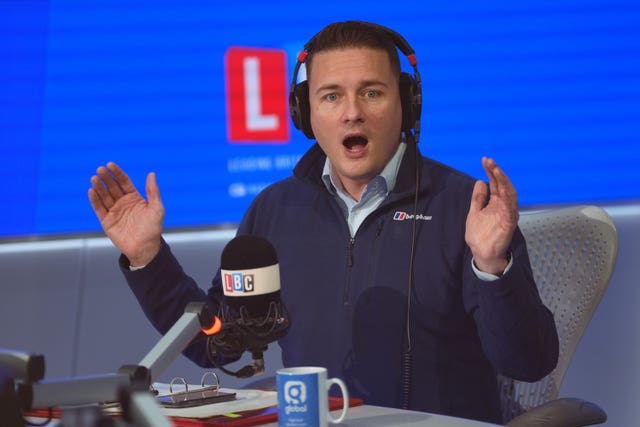 Wes Streeting gesturing with his hands while speaking on LBC