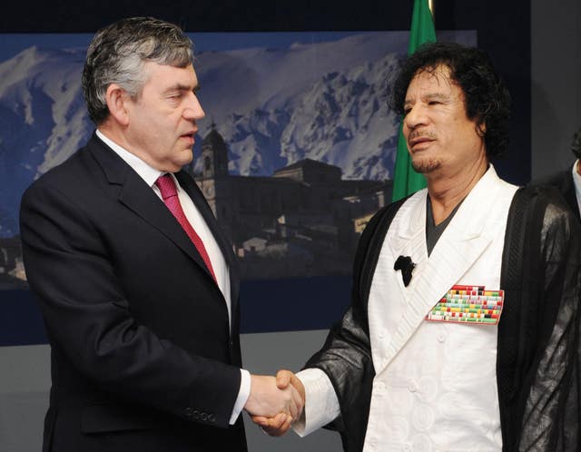 Then  Libyan leader Muammar Gaddafi meeting Gordon Brown (Stefan Rousseau/PA)
