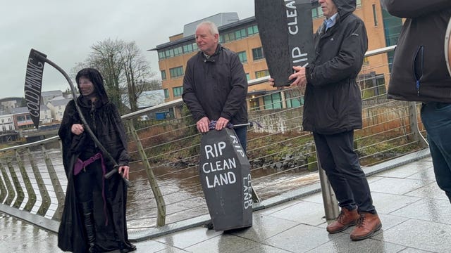 Demonstrators outside the Dalradian Gold Mine project inquiry