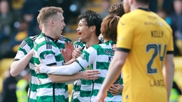 Celtic players celebrate after Jamie Brandon’s own goal (Steve Welsh/PA)