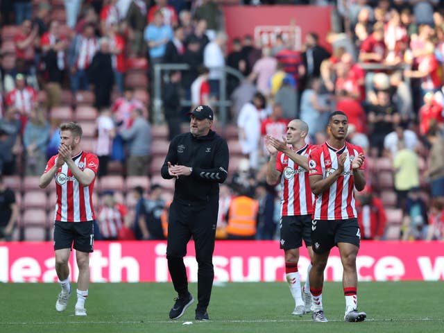 Southampton manager Ralph Hasenhuttl (second left) applauds the fans 