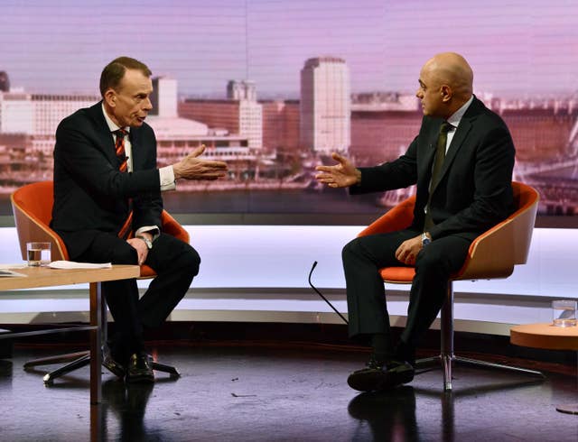 Sajid Javid appearing on The Andrew Marr Show