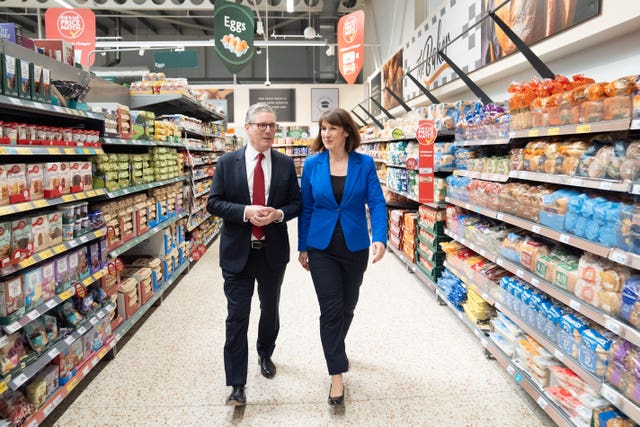 Labour Party leader Sir Keir Starmer and shadow chancellor, Rachel Reeves during a visit to Morrisons in Swindon where they met shoppers and staff and discussed the cost of living with employees 