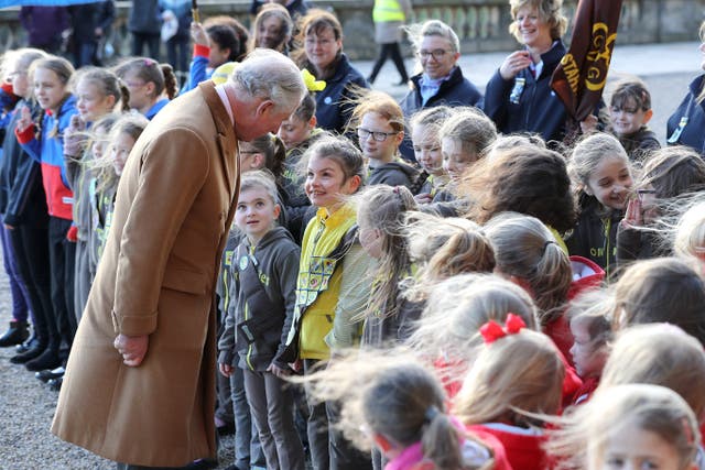 The prince met local Brownies at the Bowes Museum in Barnard Castle