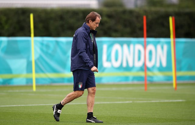 Italy manager Roberto Mancini during a training session at Tottenham Hotspur's training ground