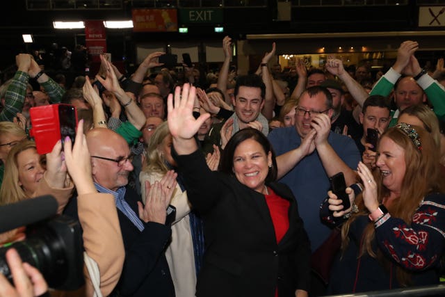 Sinn Fein leader Mary Lou McDonald celebrates success at the RDS in Dublin