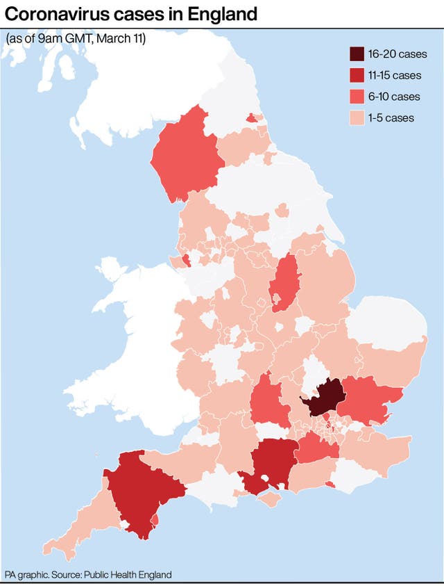 Coronavirus cases in England