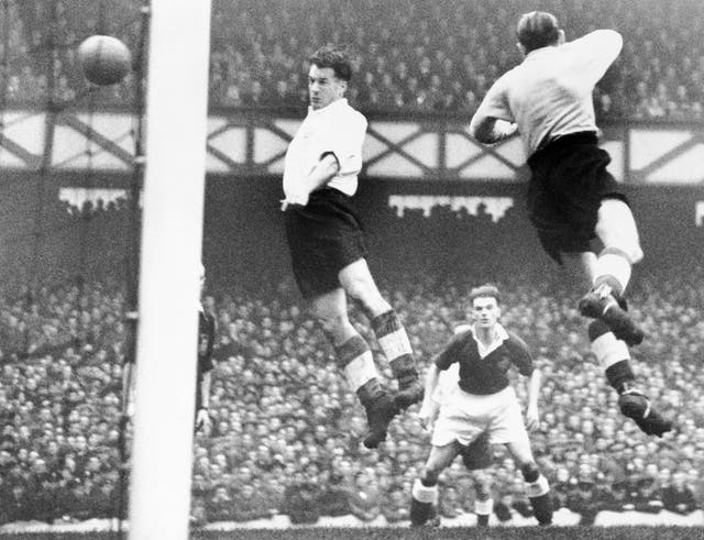 Nat Lofthouse scored two of his 30 England goals in a 4-4 draw with Belgium