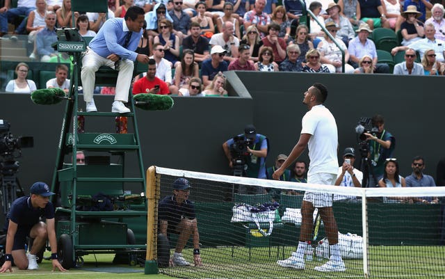 Nick Kyrgios received a code violation for bad language in his match against Rubens Bemelmans