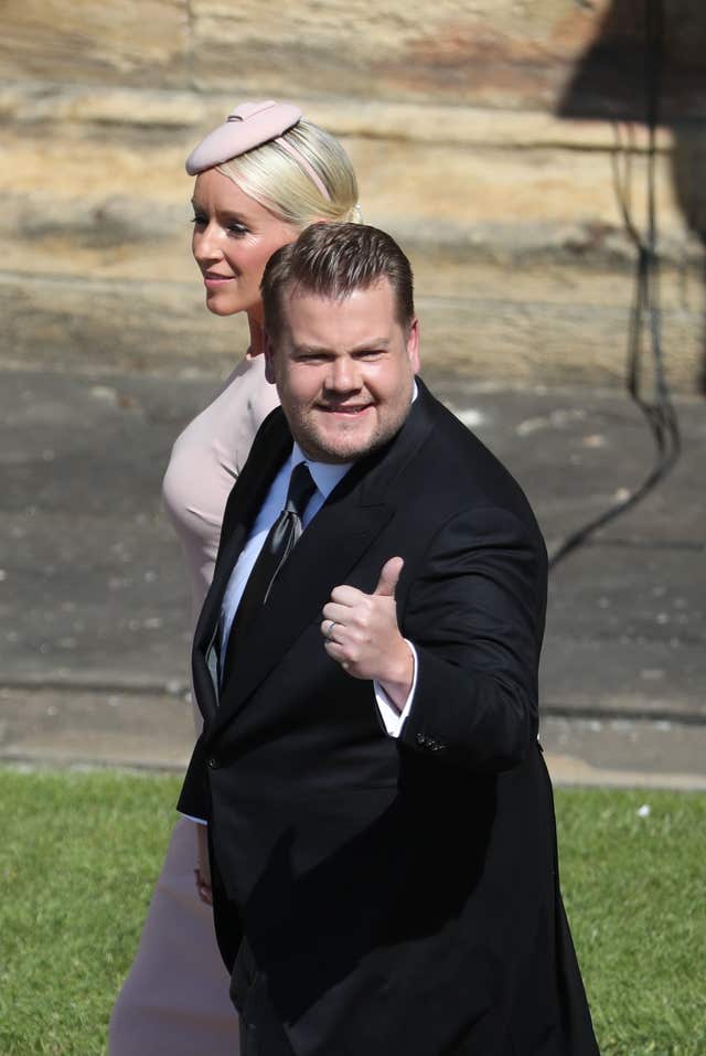 James Corden and his wife Julia Carey are all smiles for the big occasion (Andrew Milligan/PA)