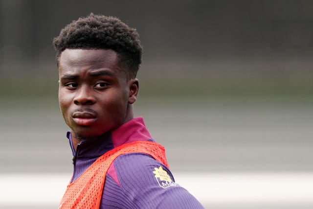 England’s Bukayo Saka during a training session