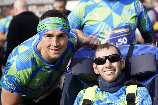 Rob Burrow and Kevin Sinfield (left) ahead of the 2023 Rob Burrow Leeds Marathon starting and finishing at Headingley Stadium