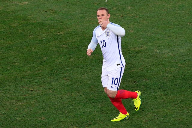 Wayne Rooney celebrates his 53rd and last England goal, against Iceland at Euro 2016