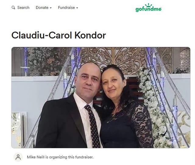 Screengrab of the Go Fund Me fundraising page organised by Mike Neill for Claudiu-Carol Kondor