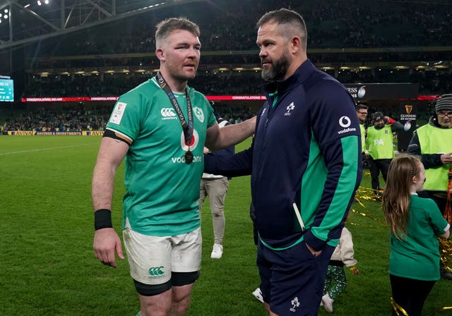 Andy Farrell, right, will hold talks with Ireland captain Peter O'Mahony about his Ireland future