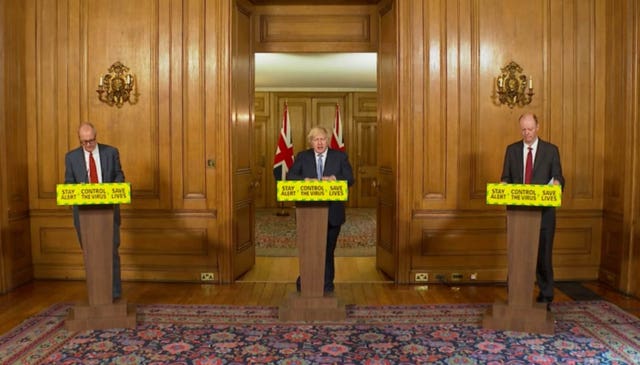 Sir Patrick Vallance, Boris Johnson and Professor Chris Whitty during Friday's press conference 