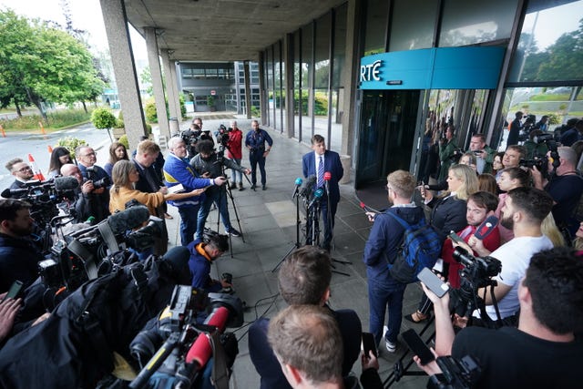 New RTE director general Kevin Bakhurst speaks to the media outside the broadcaster’s headquarters in Donnybrook, Dublin