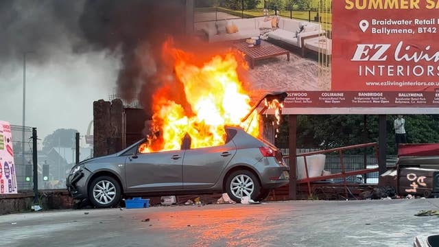 A vehicle on fire