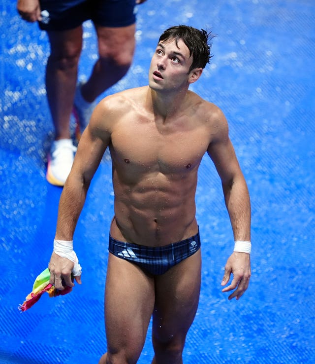 Tom Daley looking up after one of his dives.