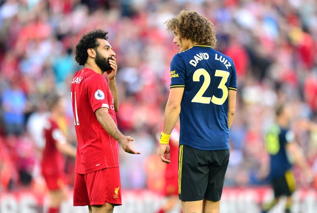 Mohamed Salah, left, got the better of David Luiz on Saturday