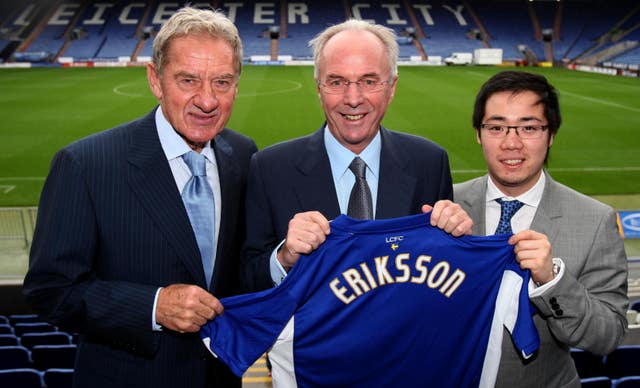 Sven-Goran Eriksson (centre) returned to management in England with Leicester 