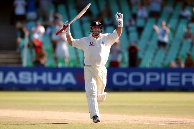 Thorpe celebrates scoring a Test century against South Africa in 2004