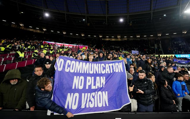 Everton fans protest during the defeat at West Ham