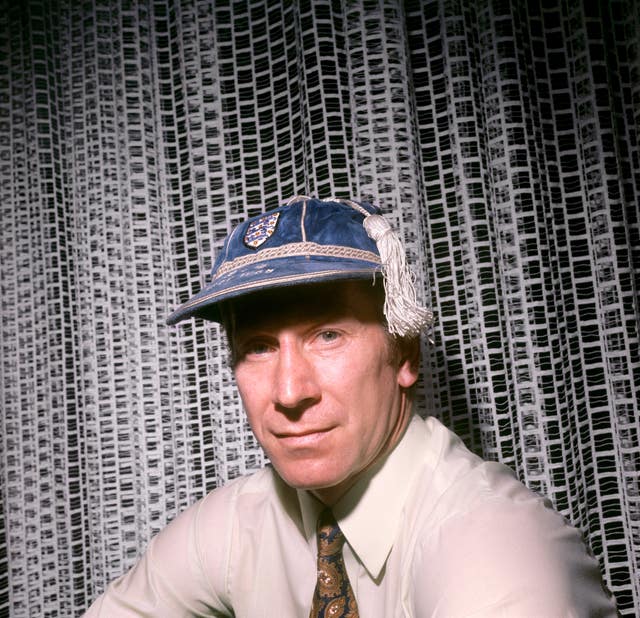 Sir Bobby Charlton, poses in his 100th England cap at home in Lymm, Cheshire 