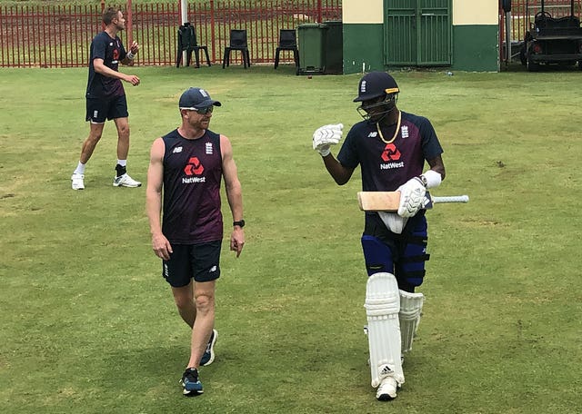 Jofra Archer (right) too part in a net session in Centurion on Monday.