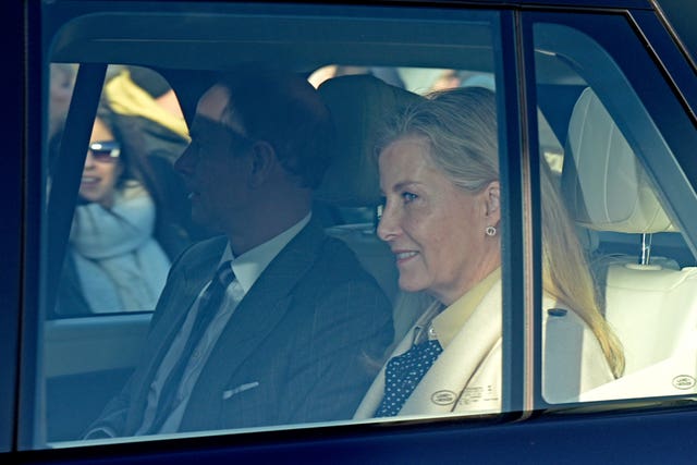 The Duke and Duchess of Edinburgh arrive for the King's Christmas lunch at Buckingham Palace, London. 