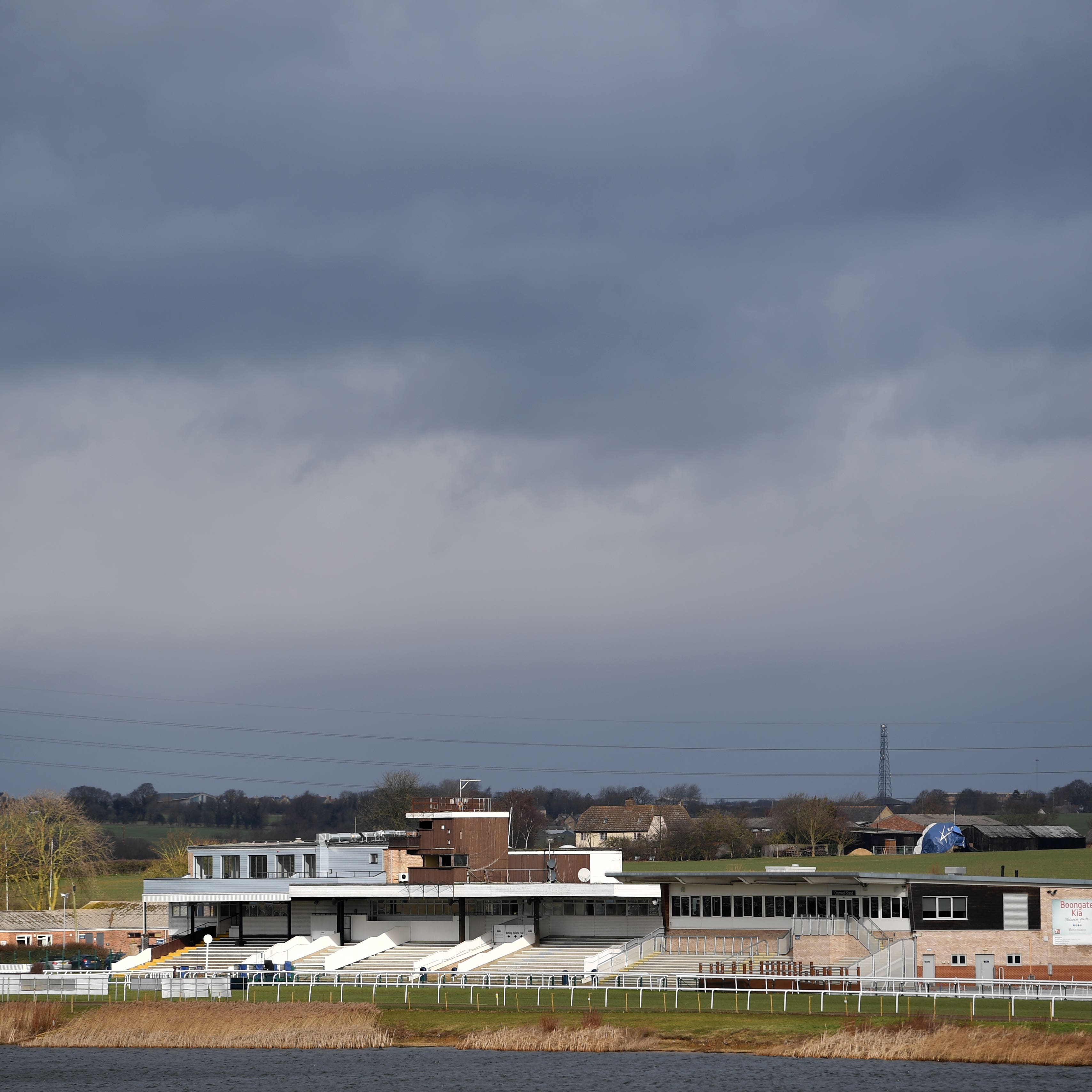 Grey skies over racing - at a deserted Huntingdon after the abandonment of racing on Thursday