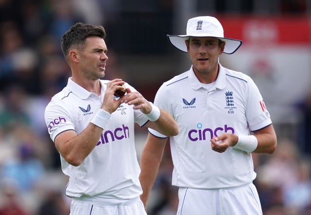Anderson (left) and Stuart Broad have claimed 1304 Test wickets between them