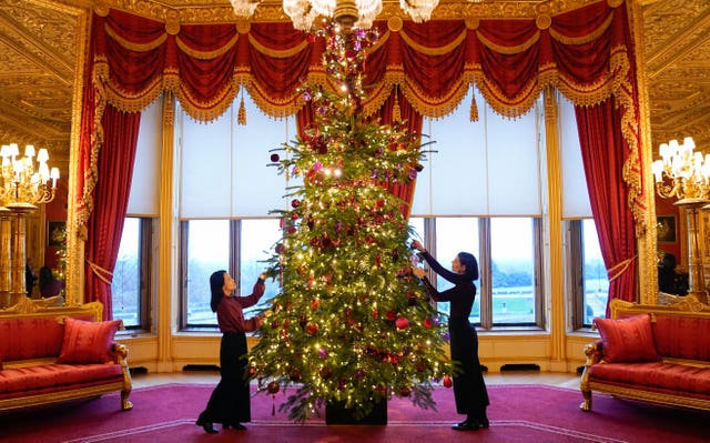 A Christmas tree in the Crimson Drawing Room