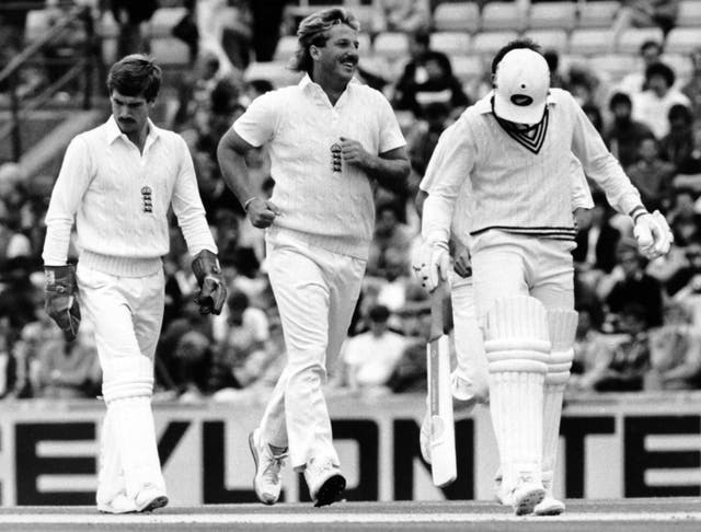 Ian Botham, centre, now Lord Botham, during an England Test against New Zealand in 1986