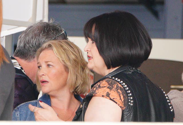 Stars Joanna Page and Ruth Jones filming the Christmas special of Gavin And Stacey in South Wales