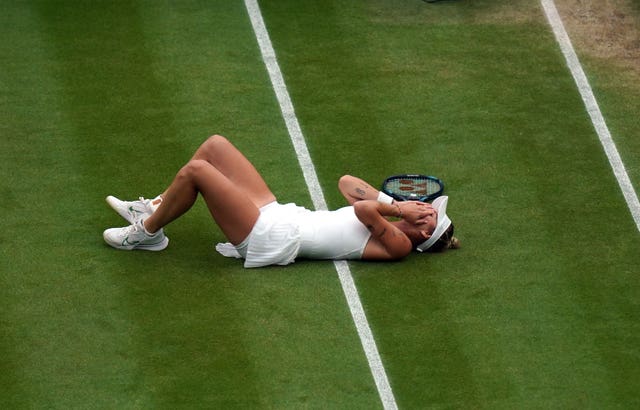 Vondrousova reacts in disbelief after becoming the Wimbledon champion
