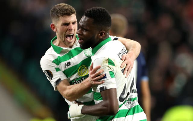 Ryan Christie celebrates his equaliser with Odsonne Edouard