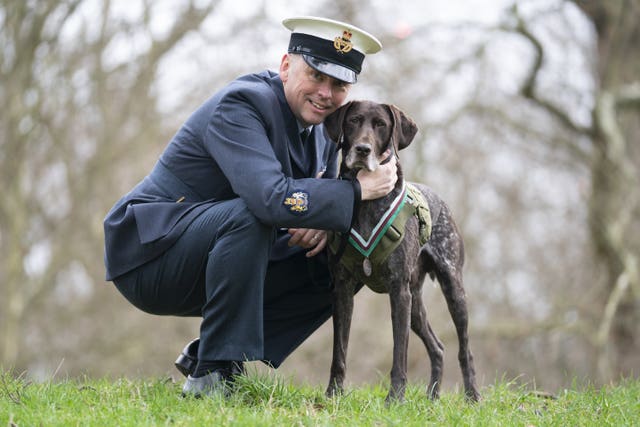 PDSA Dickin medal-winning dog Hertz with trainer Jonathan Tanner