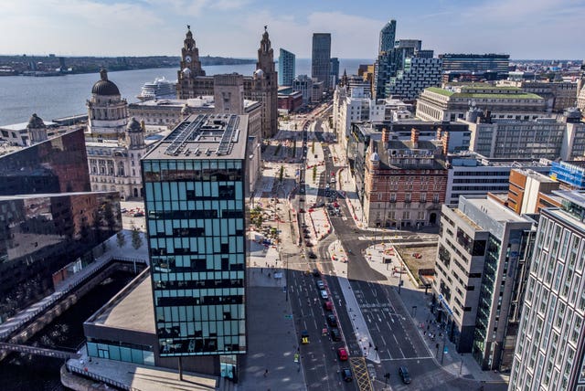 A aerial view of the Strand in Liverpool (Peter Byrne/PA)