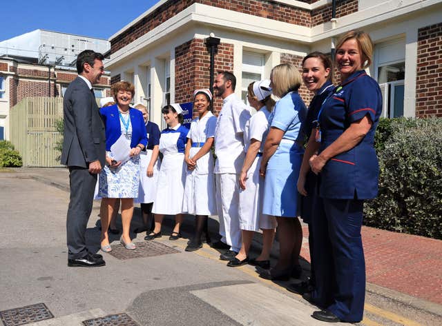 Andy Burnham meets nurses at Trafford General Hospital
