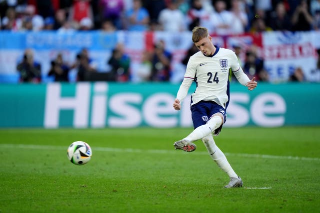 England’s Cole Palmer scores a first penalty in the shoot out against Switzerland at Euro 2024 