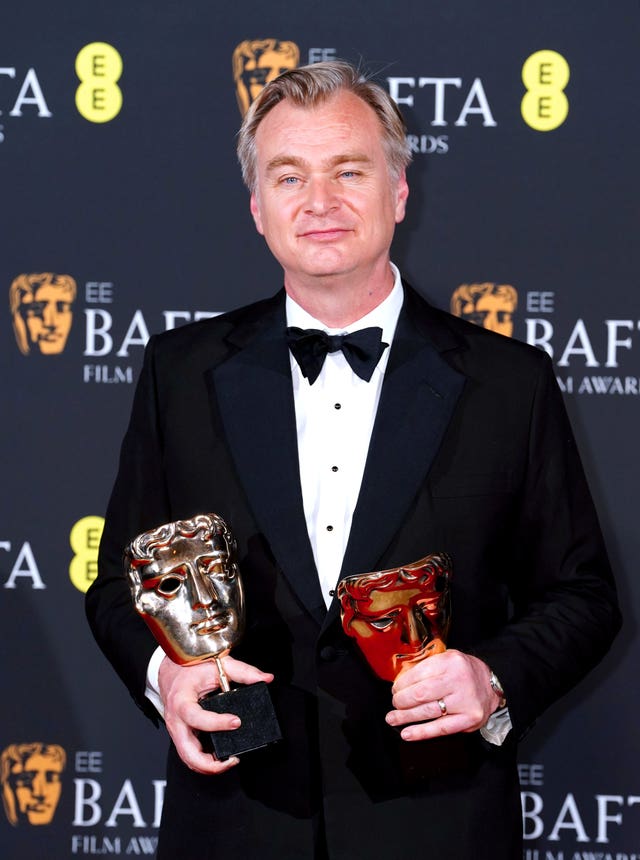  Christopher Nolan holding Baftas