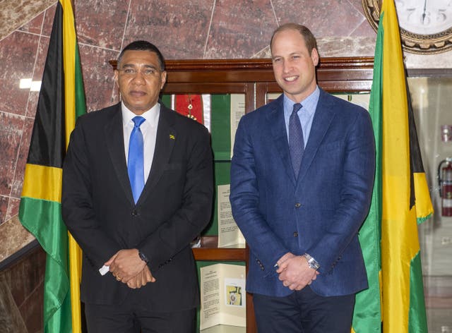 The Duke of Cambridge with the Prime Minister of Jamaica, Andrew Holness