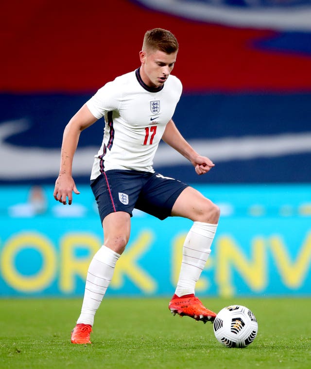 Harvey Barnes during his one appearance for England in 2020