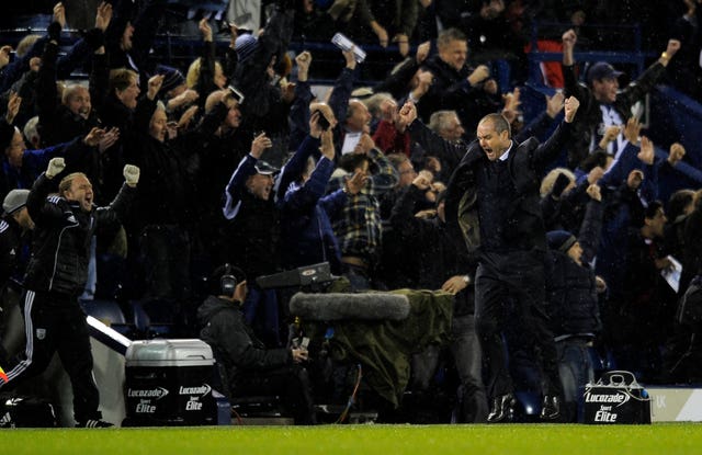 Steve Clarke celebrates a West Brom goal