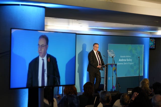 Bank of England governor Andrew Bailey speaking at the Central Bank of Ireland Financial System Conference at the Aviva Stadium in Dublin