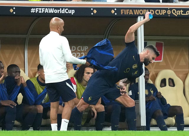 Olivier Giroud was not happy about being taken off in the first half as France made a double change