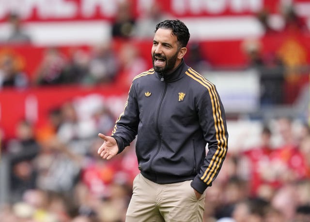 Manchester United manager Ruben Amorim gestures